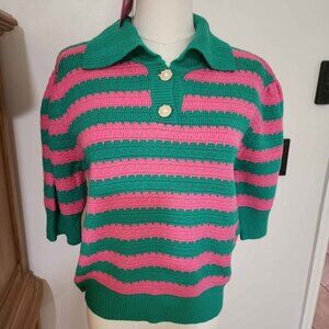 Collared Striped Knit Sweater